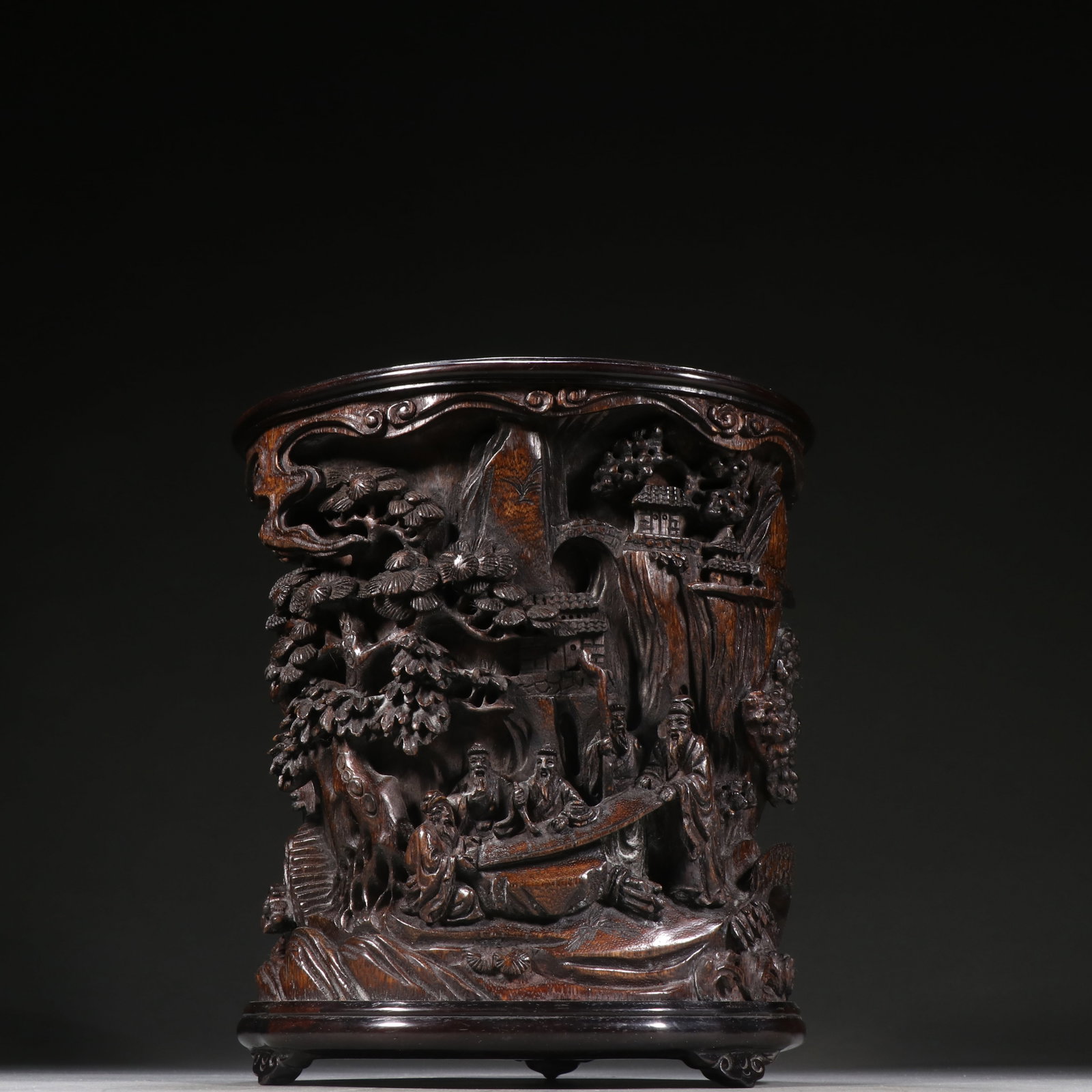 A Chinese Carved Agar-Wood Brush Pot  (1 of 9)