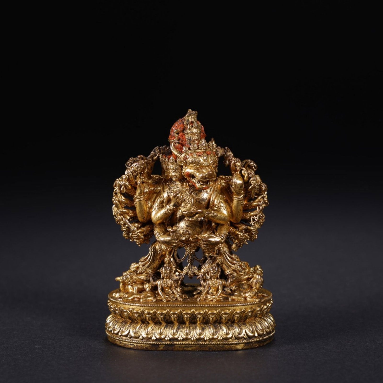 A Chinese Gilt Bronze Figure of Buddha: A Chinese Gilt Bronze Figure of Buddha. Lg. 4.4cm, Wd. 2.8cm, Ht. 5.9cm, Wt. 75g