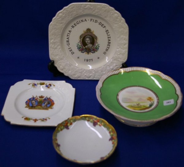 Queen Elizabeth Jubilee Plate, Aynsley Plate: Queen Elizabeth Silver Jubilee Plate Measures 8 1/2" Square, Aynsley Royalty Cake Plate George 5 And Elizabeth 1937 Measures 7" Square, 1870's Hand-painted Cake Stand Measures 8 1/4" Diameter, Austria