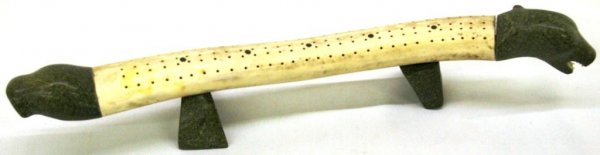 2-headed Carving From Bone And Soapstone: Measures 18"l X 4"h, Note One Support Has Been Repaired