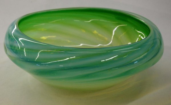 Vaseline Opalescent Swirl Bowl