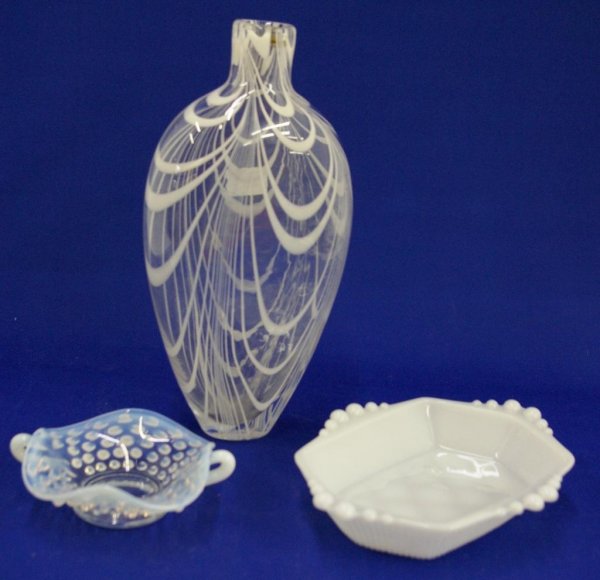 Swirl Glass Vase, An Opalescent Dish, Milk Glass