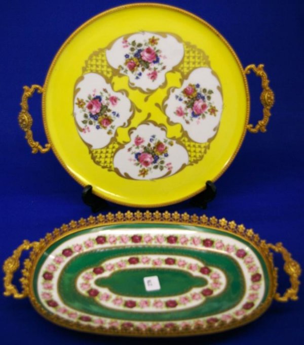 2 2-handled Hand-painted Limoges Serving Trays