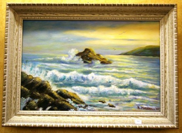 R. Marshall, 1966, Seascape, Oil On Board