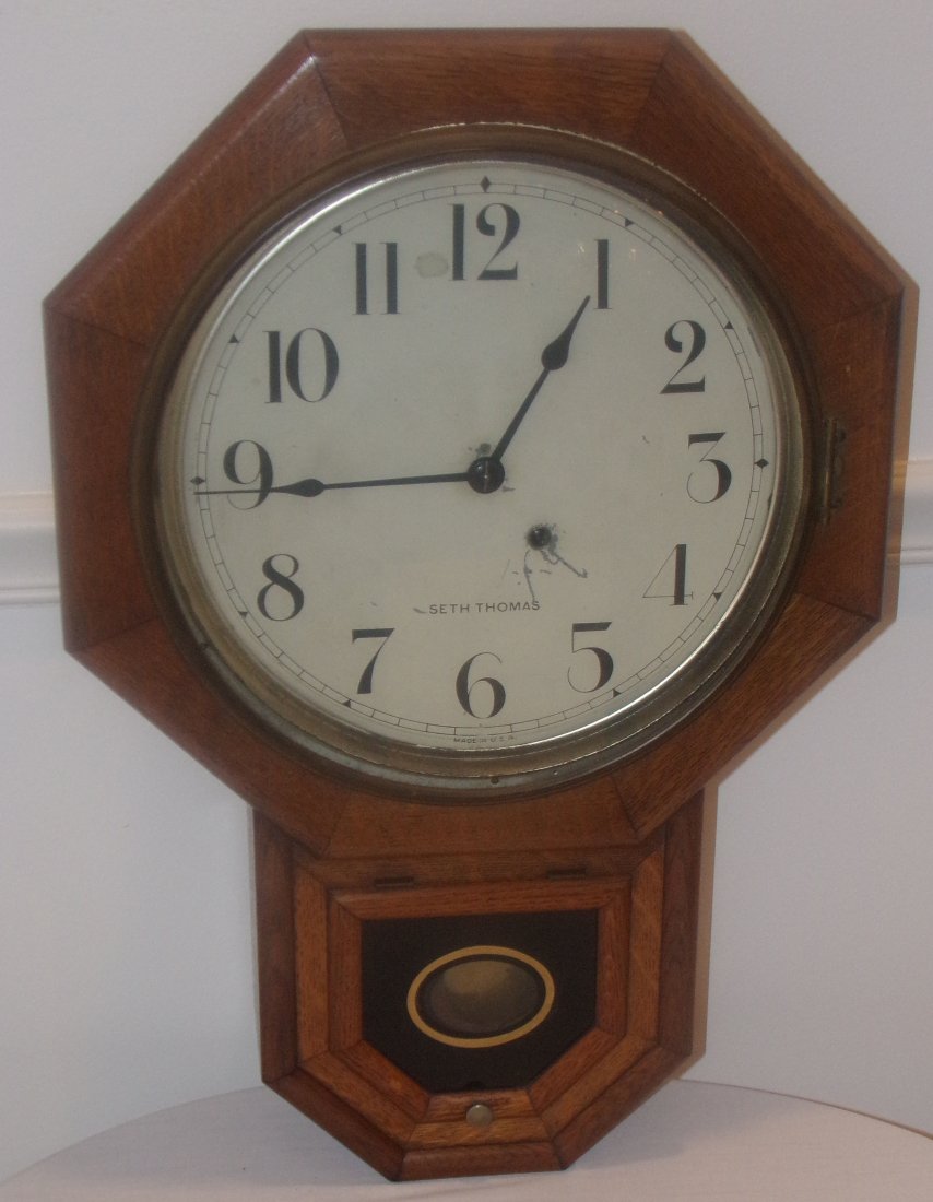 Oak Octagonal Schoolhouse Clock (1 of 3)