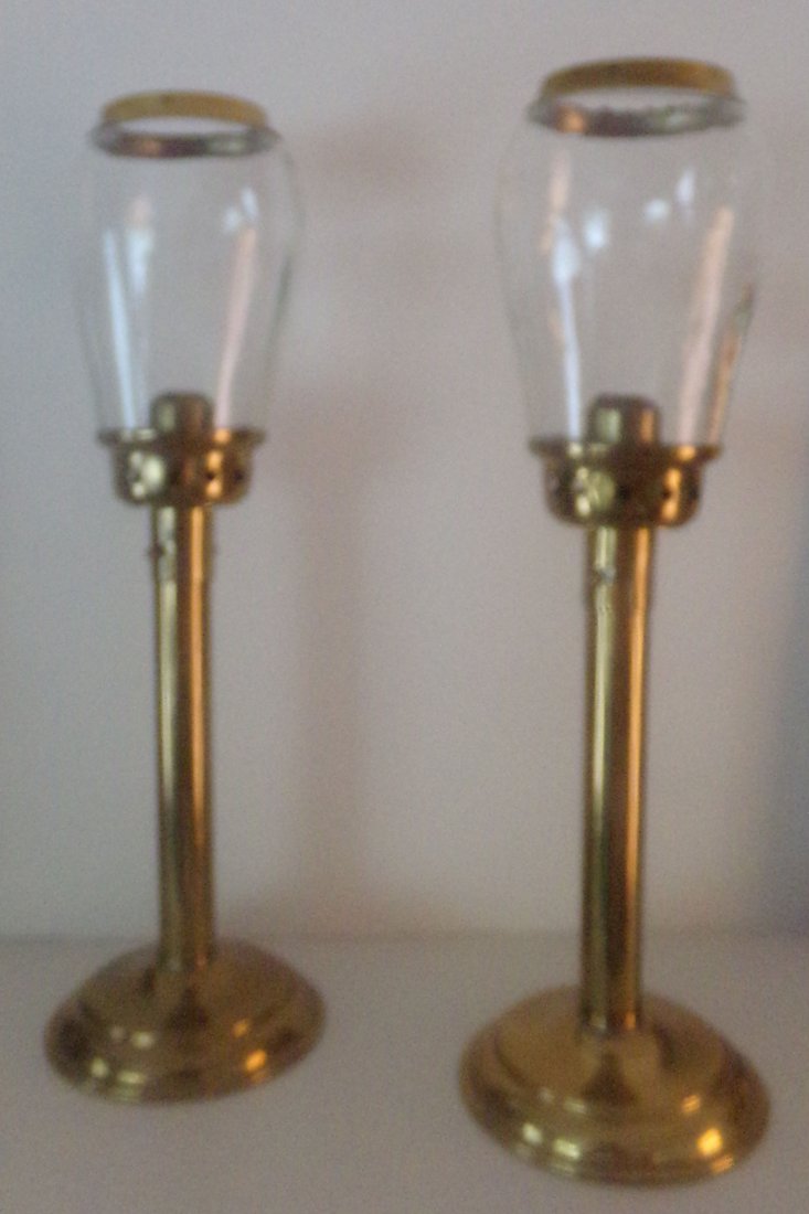 Pair of Brass Column Form Oil Lamps (1 of 2)