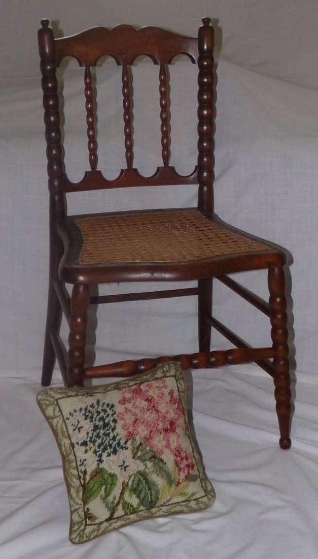 Victorian Caned Seat Child's Chair & Needlepoint Pillow (1 of 7)