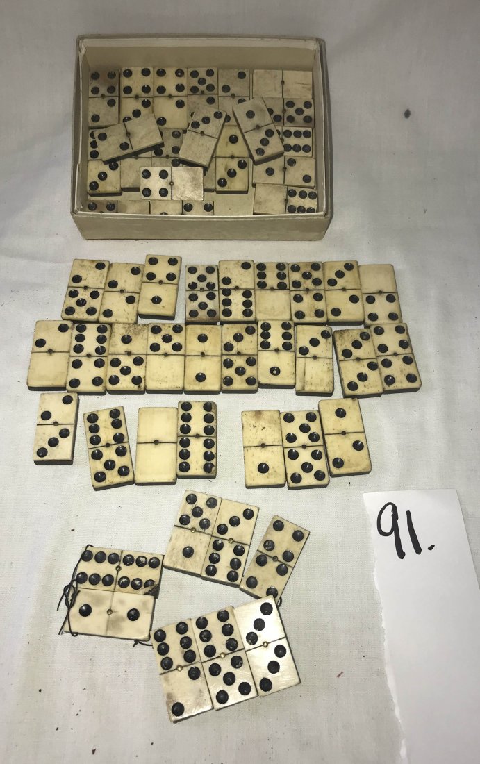 FURNITURE, ACCESSORIES, COUNTRY COLLECTIBLES, TOYS,: Grouping of vintage dominoes: approx. 55 pieces