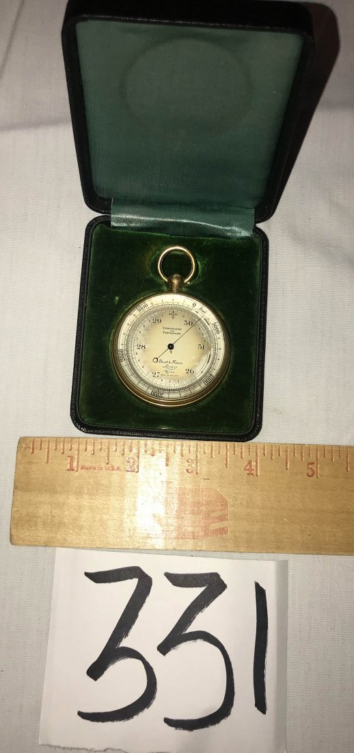 HANDCRAFTED JEWELRY, STERLING AND PLATED SILVER,: Precision instrument, pocket watch form in brass case, marked Short and Mason, London, Tycos, made in England, compensated for temperature AND nickel plated precision measuring device/gauge, spherical