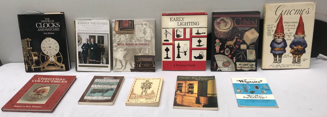 DOLLS AND DOLLHOUSE REFERENCE BOOKS: Grouping of 10 hardcover and soft cover reference books by: Keno Bros, 2000; Margaret & Kenn Whitmyer, 1987; Early Lighting A Pictural Guide, 1970; Celluloid Collectors Reference, 1999; Musical Machin