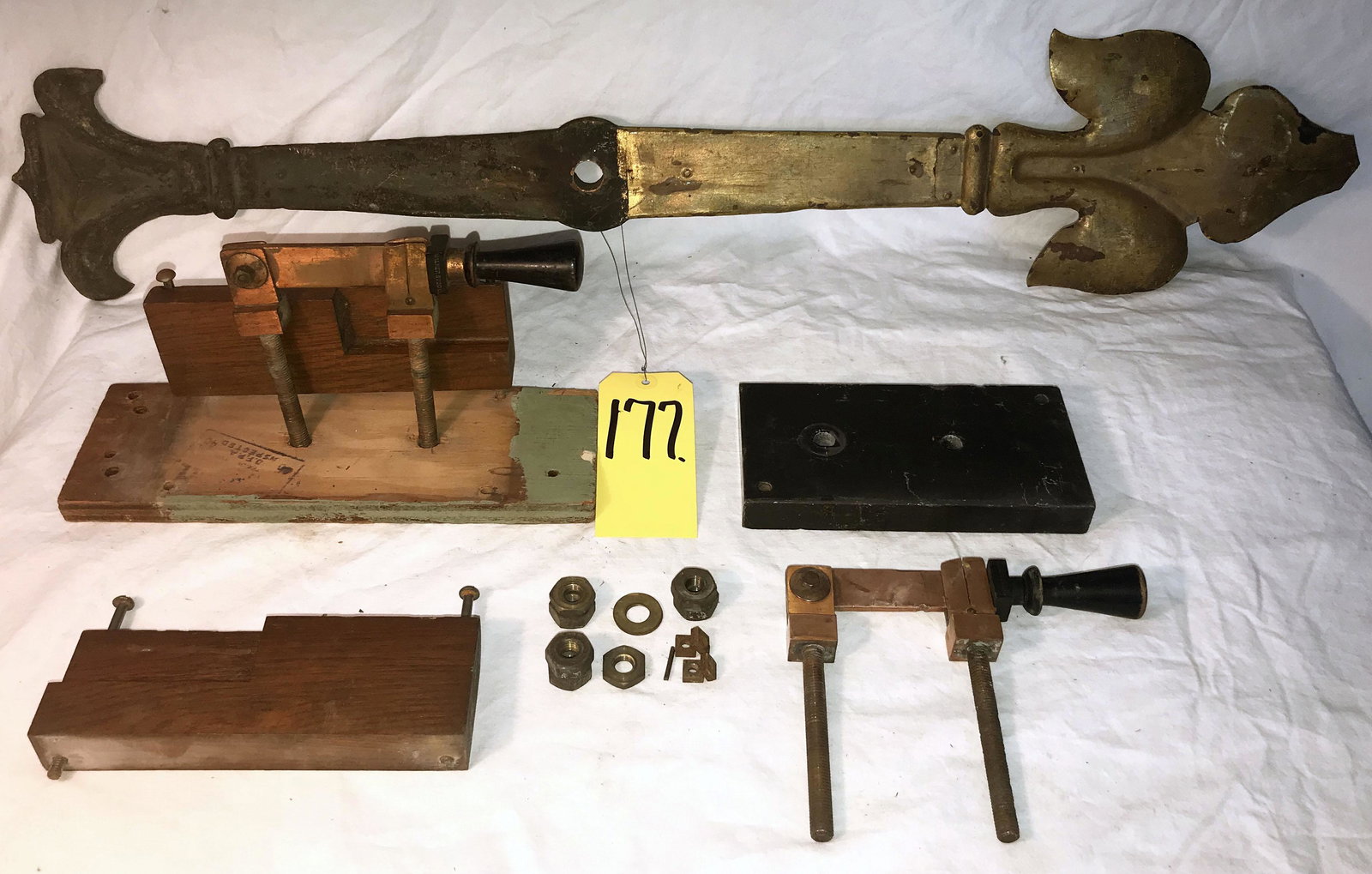 Pair/Vintage Master Switch Levers: Pair of vintage copper master switch levers w/turned wooden handles-(1) w/partial wooden casing (not together), switch marked Walker SWBD Co.-100 amps/250 volts, (1) w/slate wall mounting-each switch 