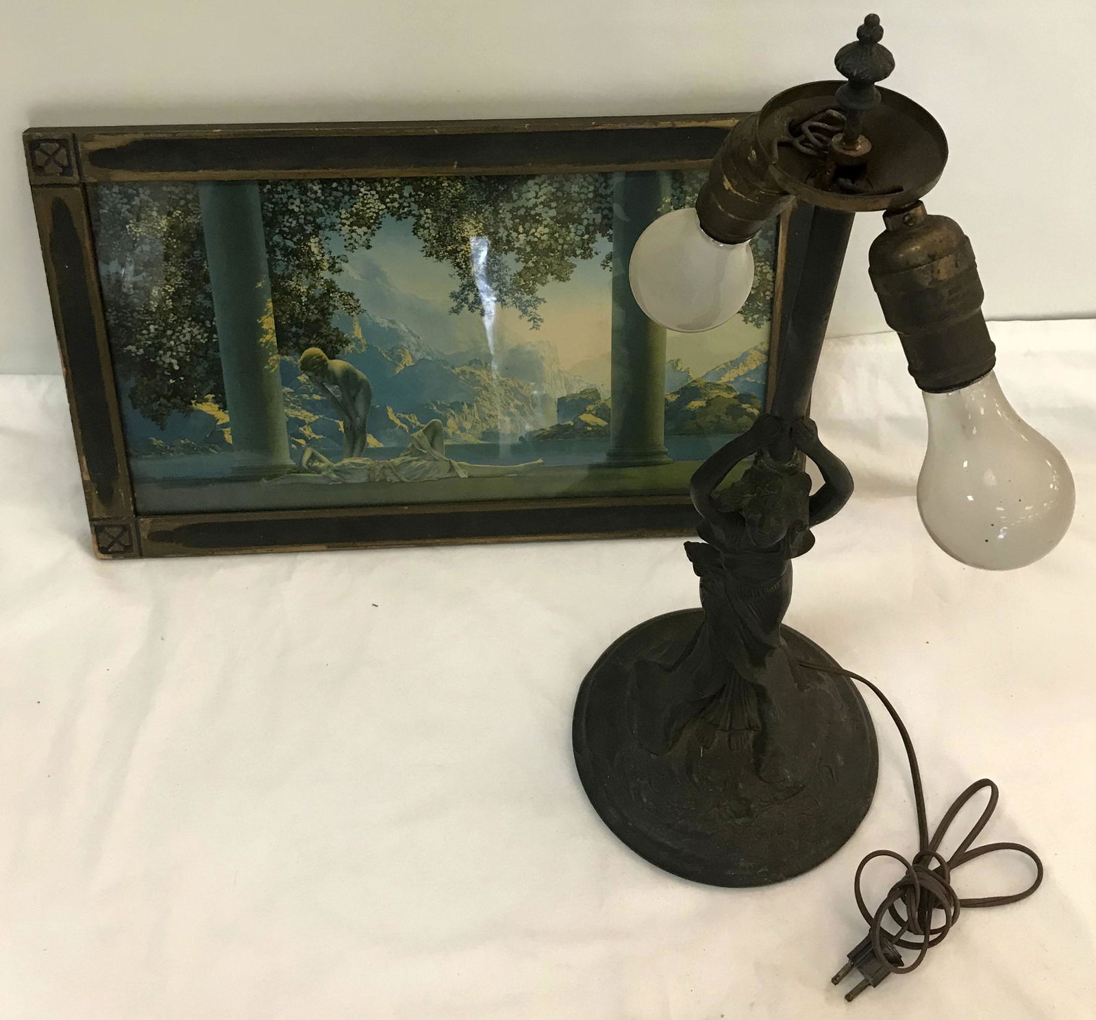 Art Nouveau Table Lamp & Framed Maxfield Parrish Print (1 of 14)
