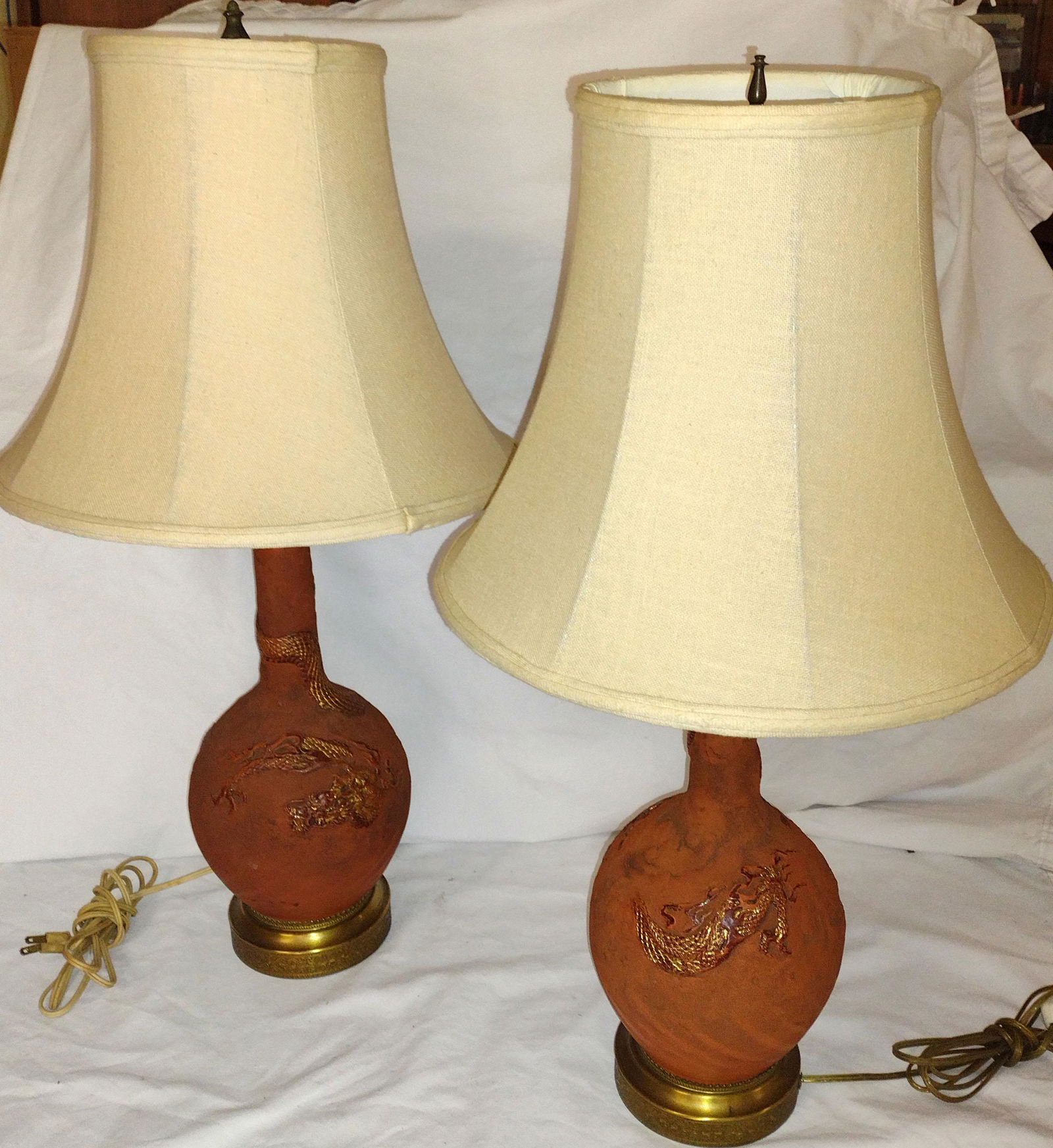 Pair of Asian Redware Table Lamps (1 of 5)