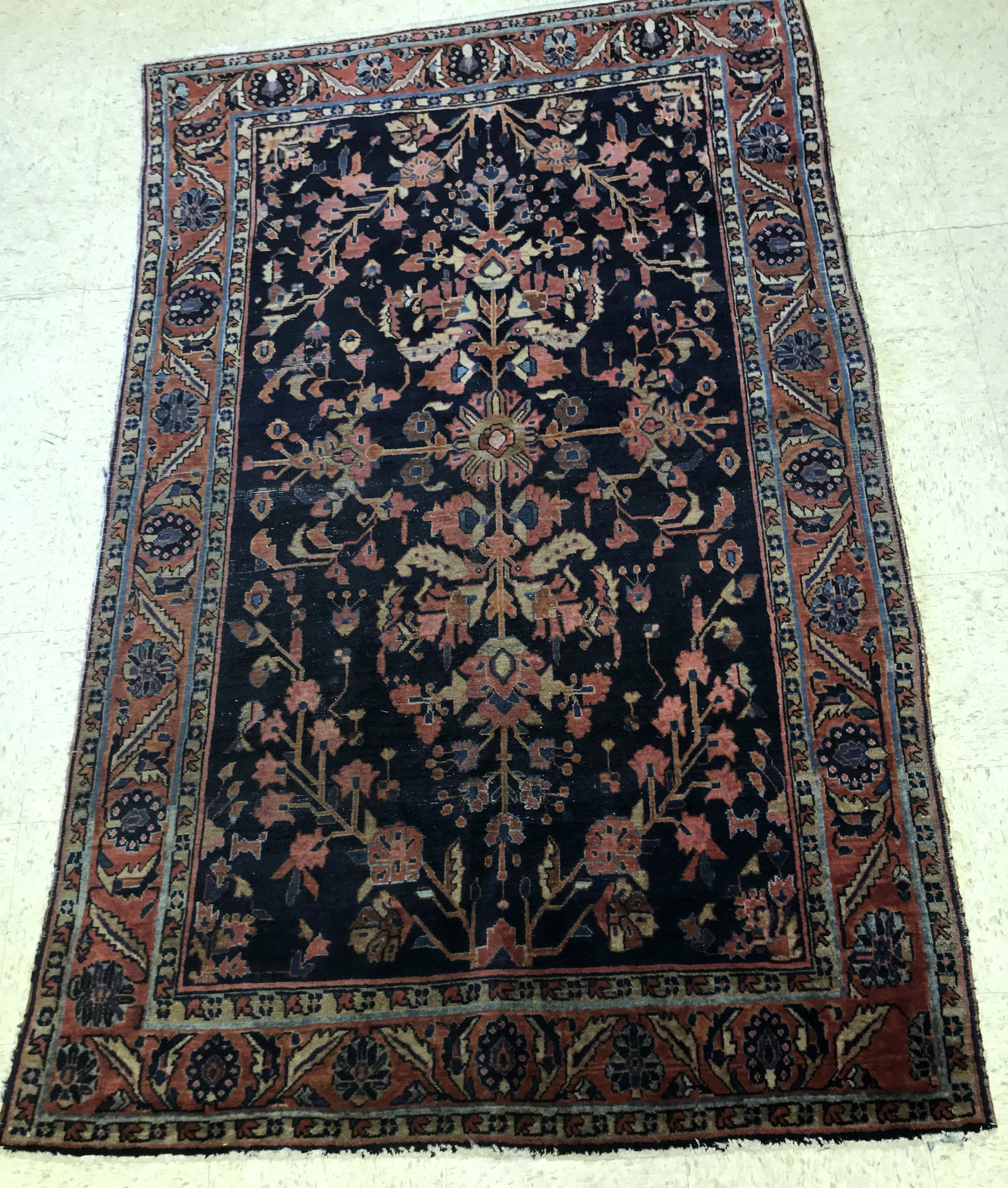Sarouk Area Rug: Sarouk Area Rug, showing wear, 50" x 6'8"