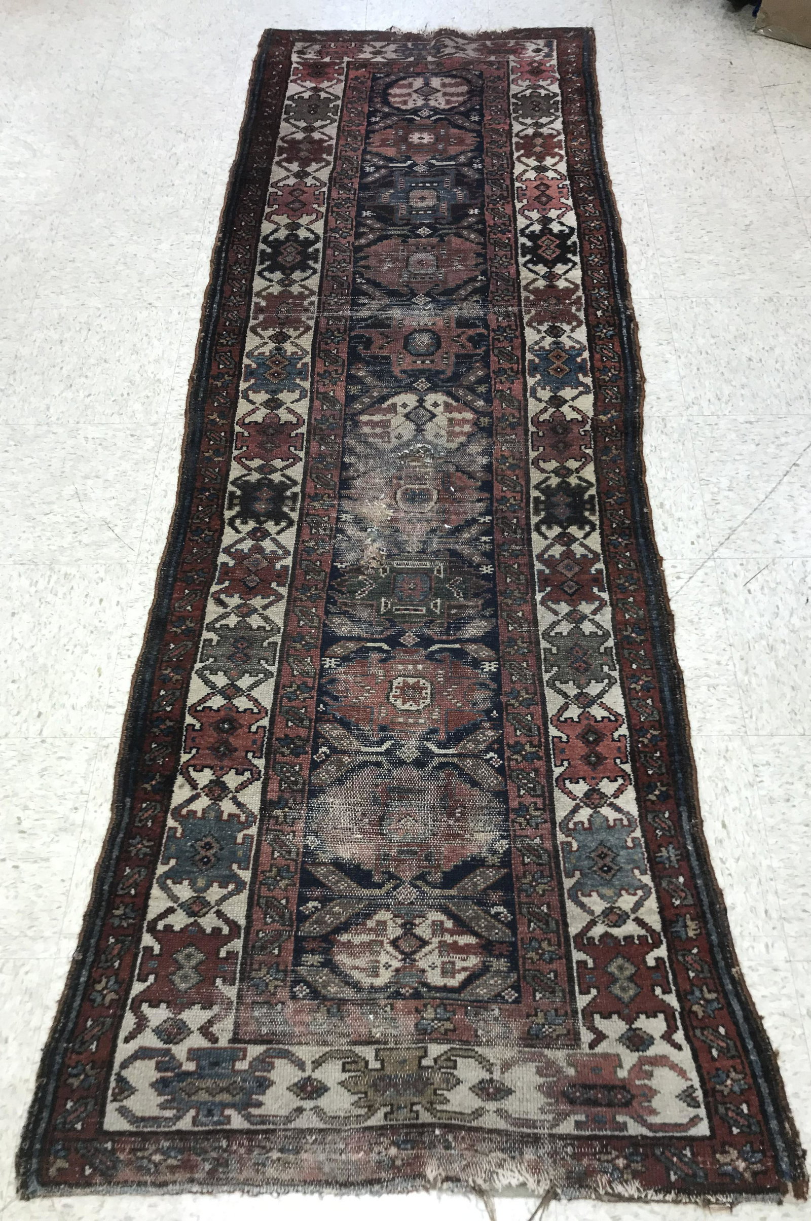 Northwest Persian: Northwest Persian runner 96" x 31 1/2", unraveling at both ends, shows wear