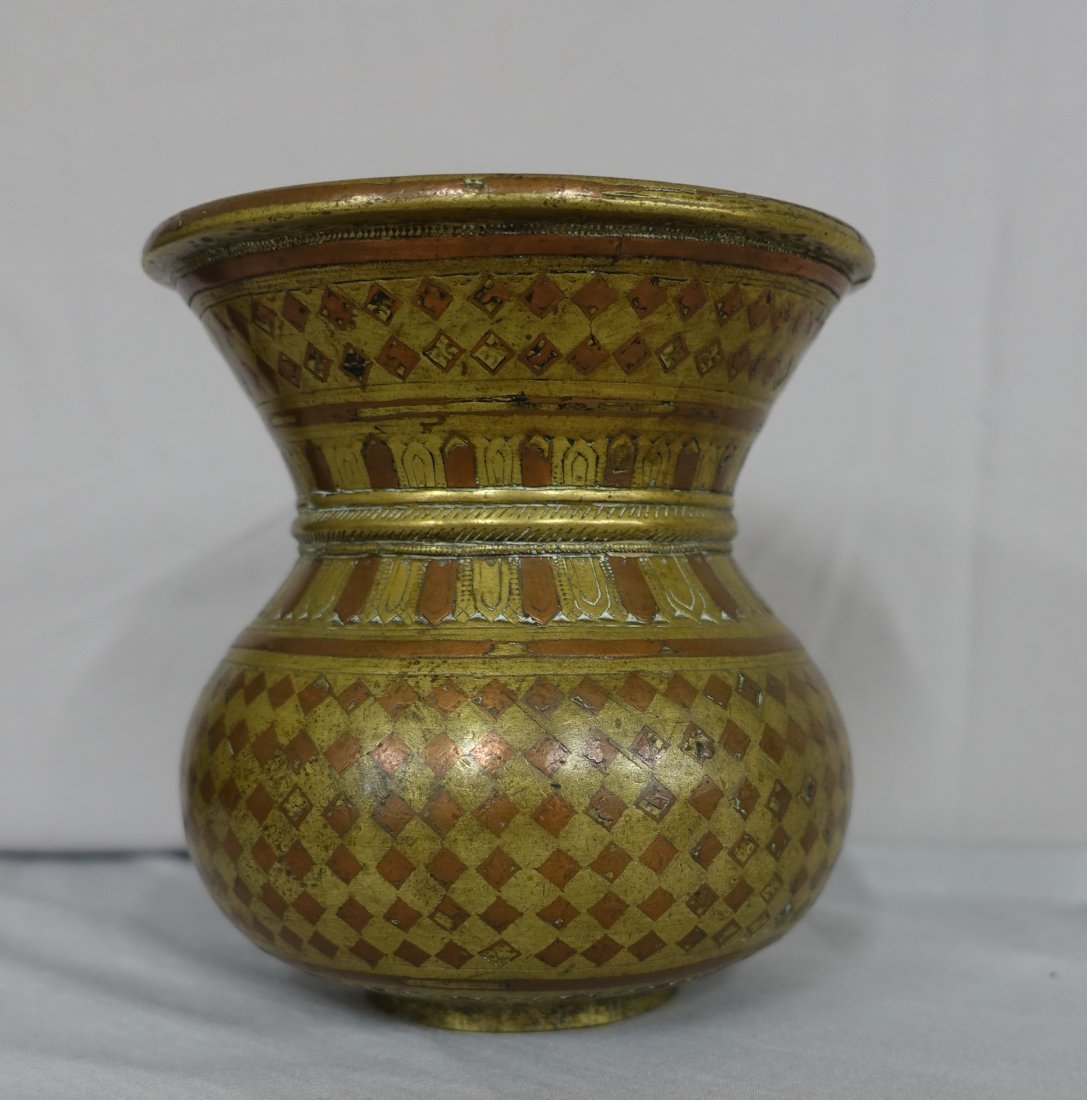 ANTIQUE BRASS COPPER INLAID GOURD RITUAL LOTA INDIA (1 of 6)