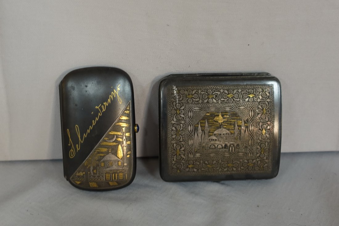 TWO ANTIQUE ISLAMIC STEEL CIGARETTE BOX CASE (1 of 5)