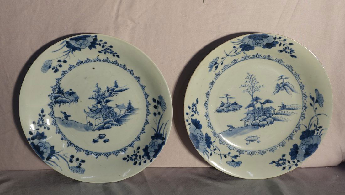 ANTIQUE PAIR CHINESE EXPORT NANKING CARGO B/W PLATES (1 of 7)