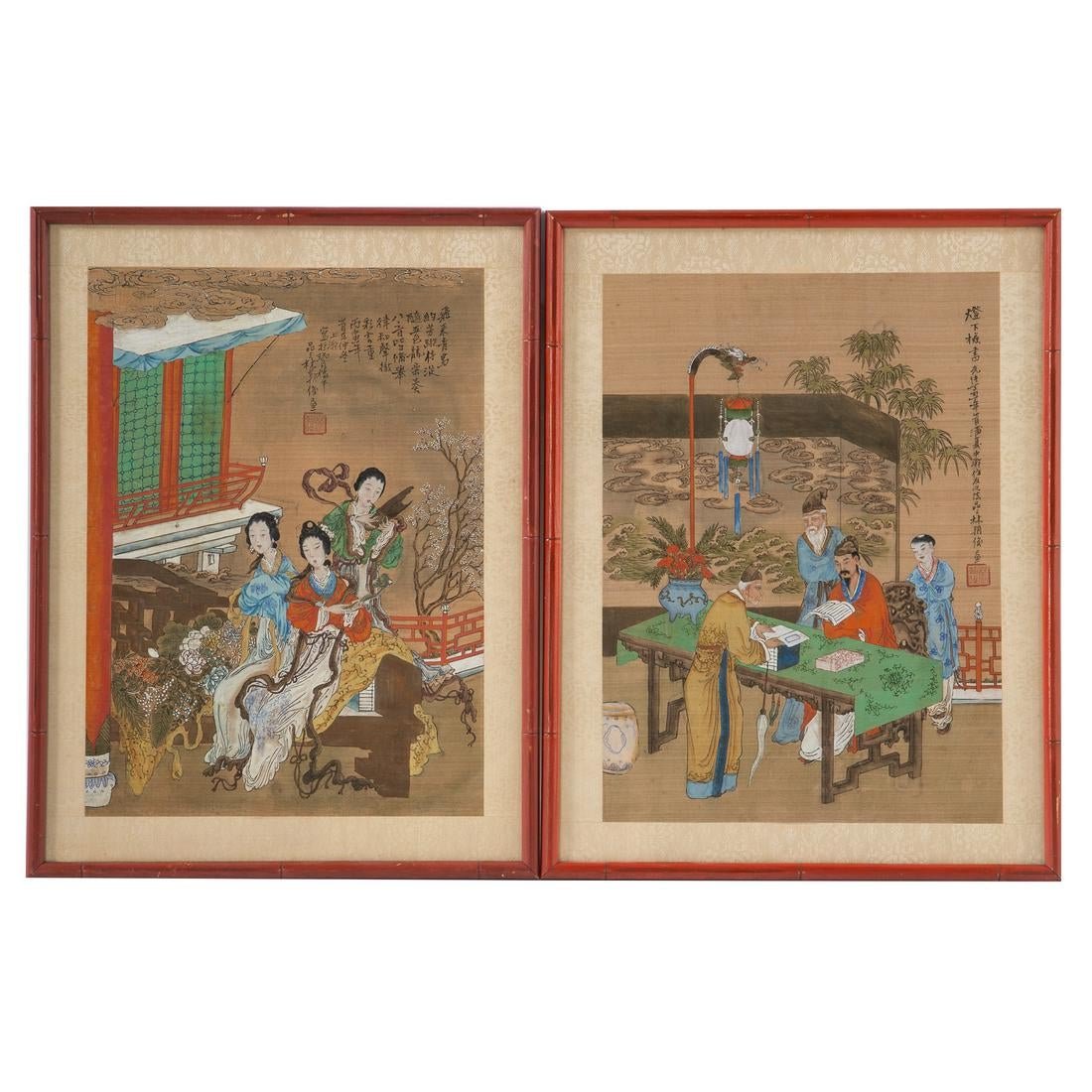 PAIR OF ANTIQUE QING DYNASTY CHINESE PAINTING (1 of 5)