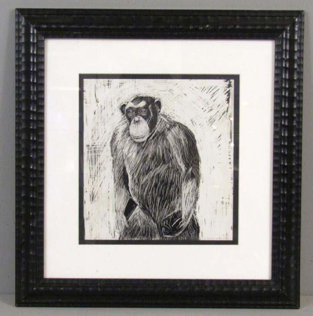 NAHUM TSCHACBASOV (Russian/American, 1899-1994): Mixed media: watercolor, oil, and ink on paper. Study of a chimpanzee. Signed and dated '46 in inner crook of arm. 10" X 9.5" (17.5" X 17")-COndition-Very good overall condition----ALL PACKING & SHIPP