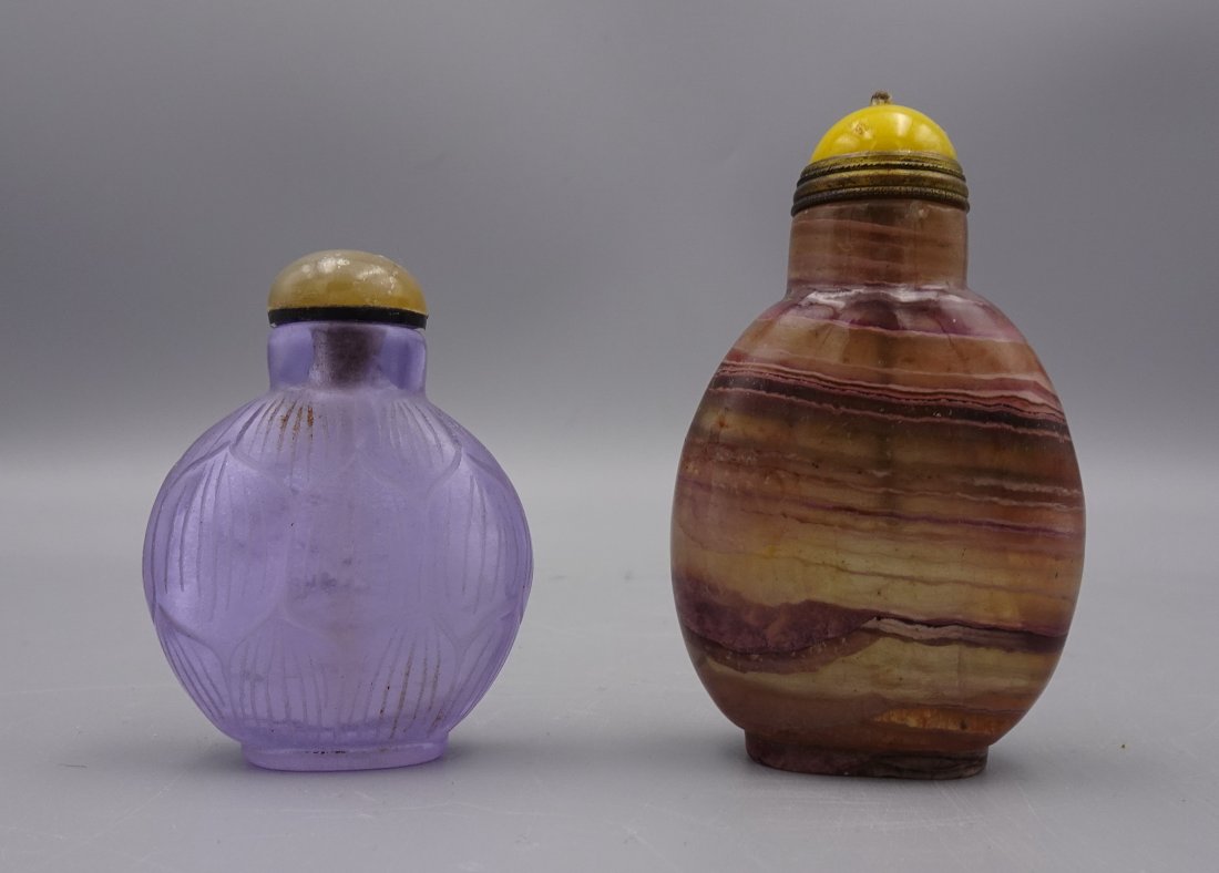 ANTIQUE TWO AMETHYST CRYSTAL CHINESE SNUFF BOTTLE (1 of 14)
