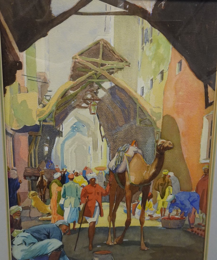 WATERCOLOR ARAB ORIENTALIST PAINTING SGN BAUMGARTNER (1 of 8)