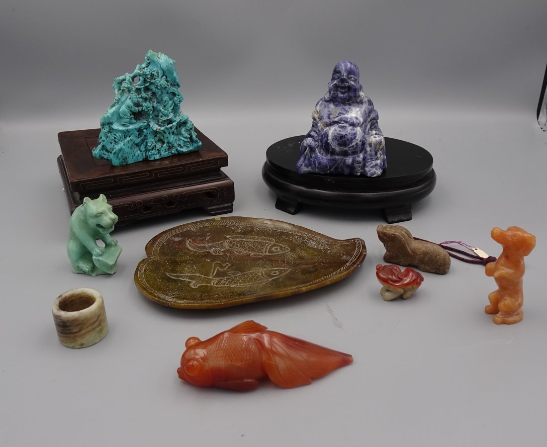 LOT CHINESE TURQUOISE LAPIS JADE BUDDHA CARVING STATUE (1 of 17)