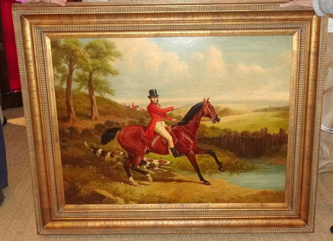 LARGE EQUESTRIAN OIL ON CANVAS PAINTING (1 of 4)