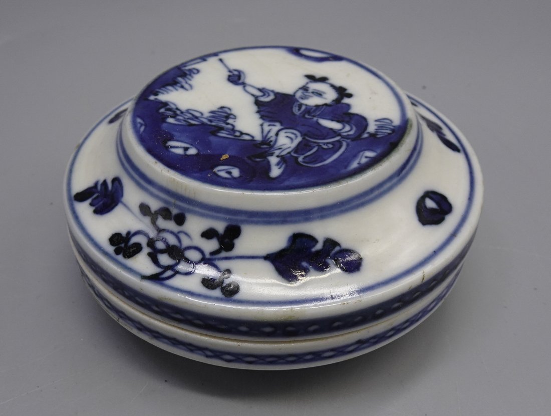 QING DYNASTY CHINESE BLUE WHITE PASTE BOX (1 of 7)