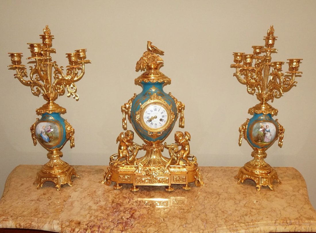 ANTIQUE FRENCH  H. LUPPENS GILT BRONZE CHERUB CLOCK SET (1 of 14)