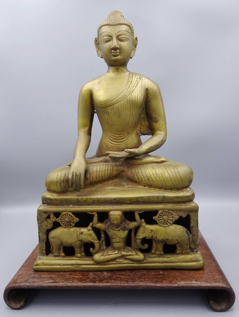 LARGE ANTIQUE ASIAN BRONZE BRASS SEATED BUDDHA STATUE (1 of 7)