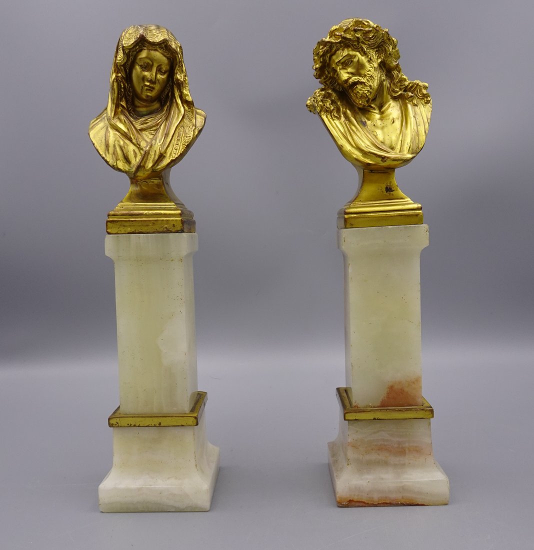 PAIR BRONZE CHRISTIANITY JESUS MARY STATUES FIGURE (1 of 12)