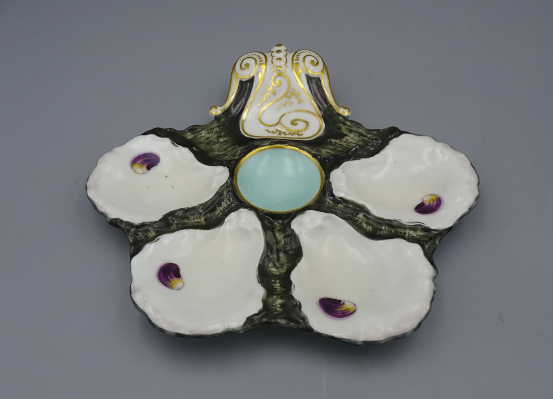 ANTIQUE FRENCH JW BOTELER PORCELAIN OYSTER PLATE SIGNED (1 of 5)