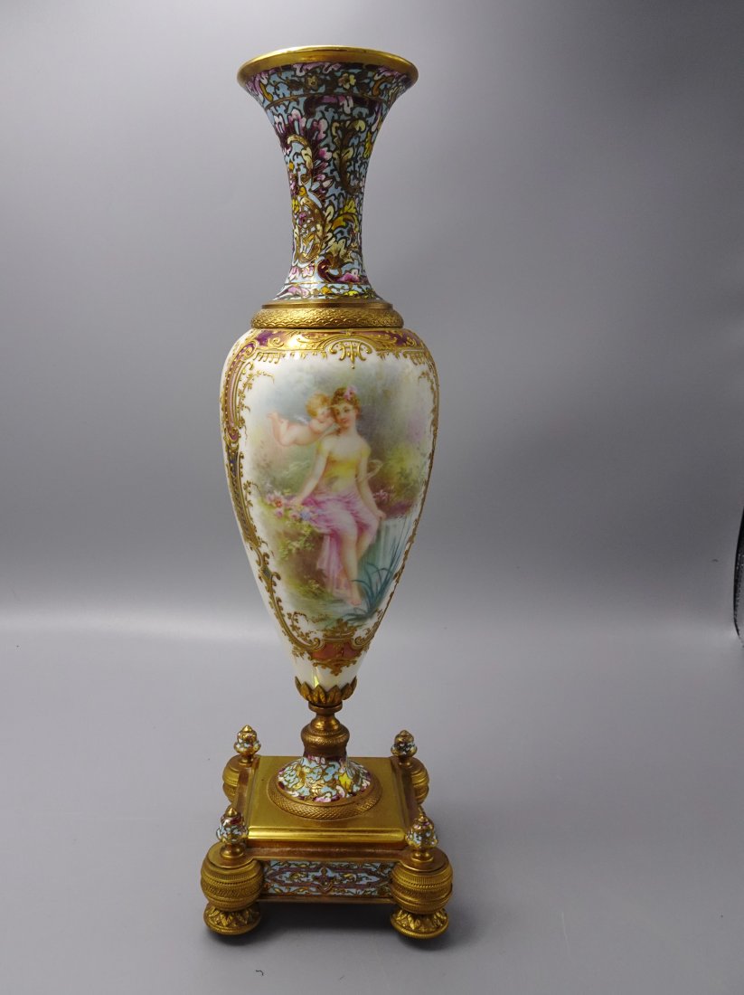 ANTIQUE FRENCH ENAMEL SEVRES VASE SIGNED COLLET (1 of 10)