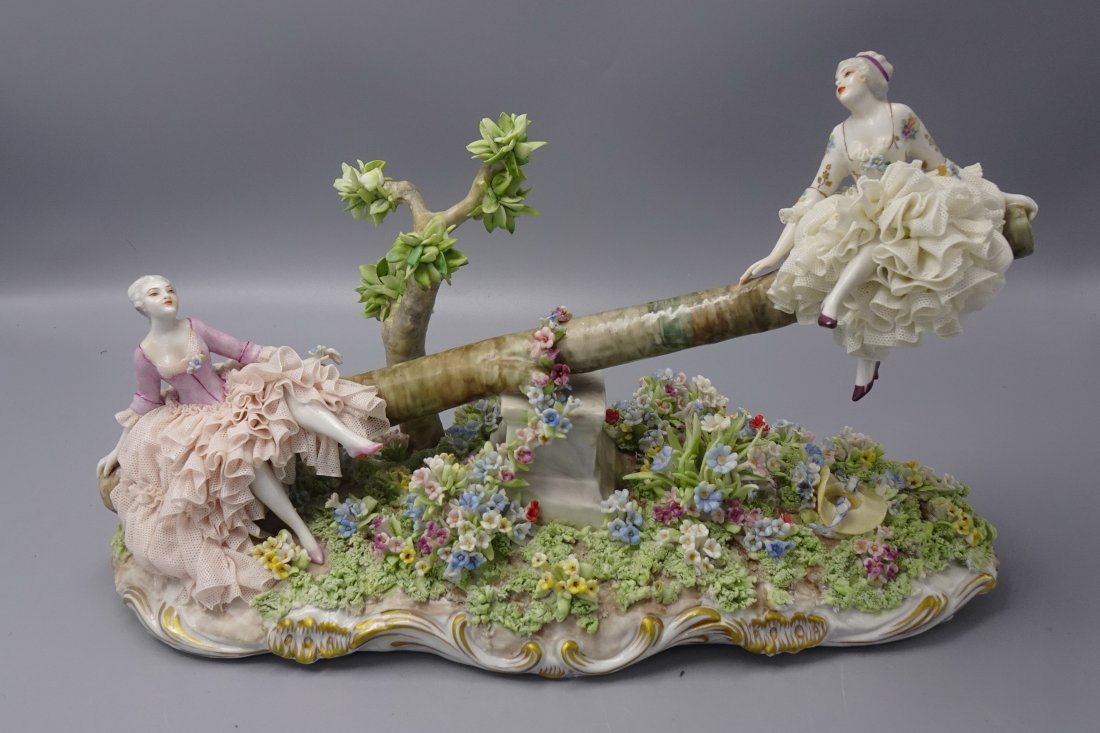 LARGE L.FABRIS PORCELAIN ITALIAN LACE STATUE FIGURINE: A wonderful Italian statue marked at the base as seen-Measures 12" wide and 7.75" tall---From a prominent New Jersey estate-----ALL PACKING & SHIPPING IS OUTSOURCED.Purchases can be picked up at our H