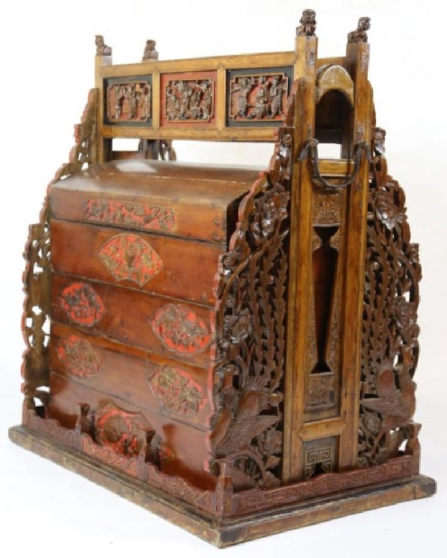 ANTIQUE CHINESE HAND CARVED WOOD DOWRY CHEST CABINET (1 of 9)