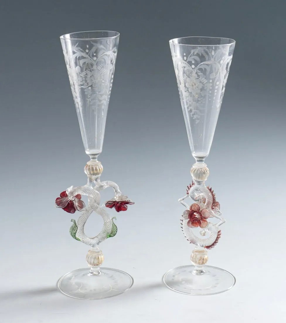 ANTIQUE PAIR VENETIAN SALVIATI MURANO ART GLASS VASE (1 of 5)