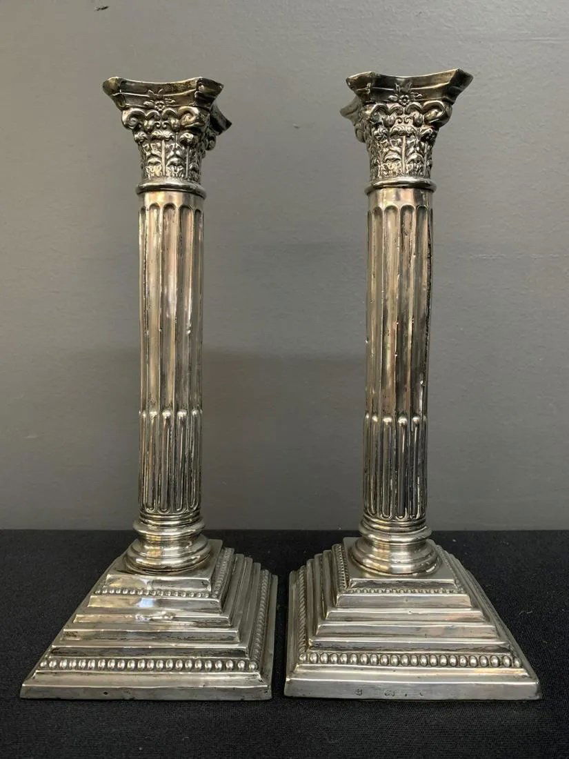 ANTIQUE ENGLISH BIRMINGHAM STERLING SILVER CANDLESTICKS (1 of 8)