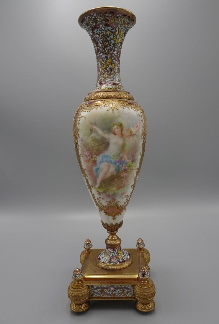 ANTIQUE SIGNED CHAMPLEVE FRENCH PAINTED VASE (1 of 20)