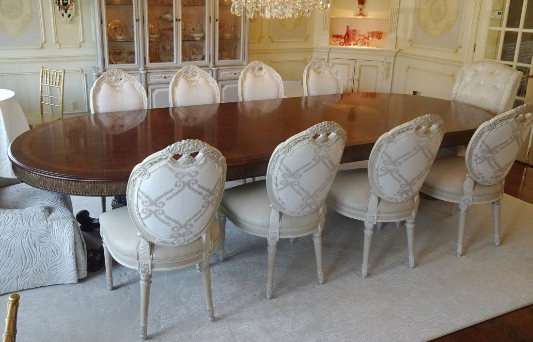 VINTAGE STUNNING FRENCH EMPIRE EJ VICTOR MAHOGANY DINING SET TABLE 8 FRENCH CHAIRS (1 of 10)