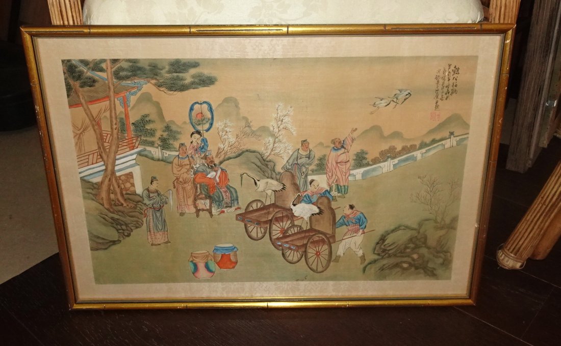ANTIQUE 19c WATERCOLOR PAINTING CHINESE VILLAGE WITH EMPEROR (1 of 8)