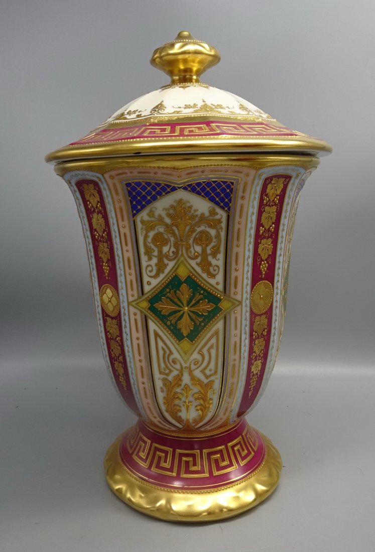 ANTIQUE LARGE PORCELAIN ROYAL VIENNA COVERED JAR (1 of 8)