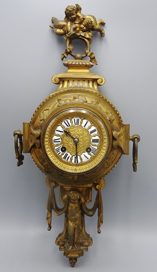 ANTIQUE FRENCH BRONZE CHERUB WALL CLOCK (1 of 11)