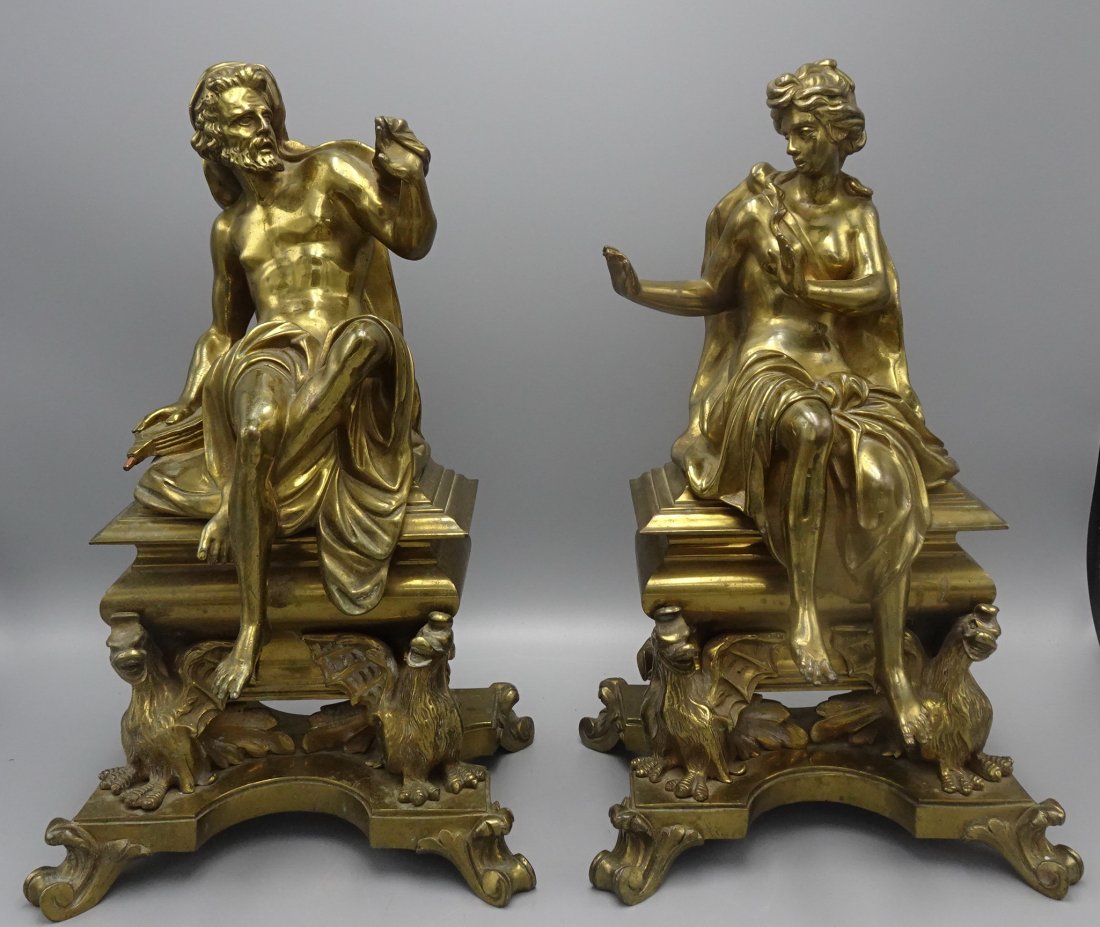 ANTIQUE FRENCH BRONZE STATUE FIREPLACE CHENETS BOUHON (1 of 17)