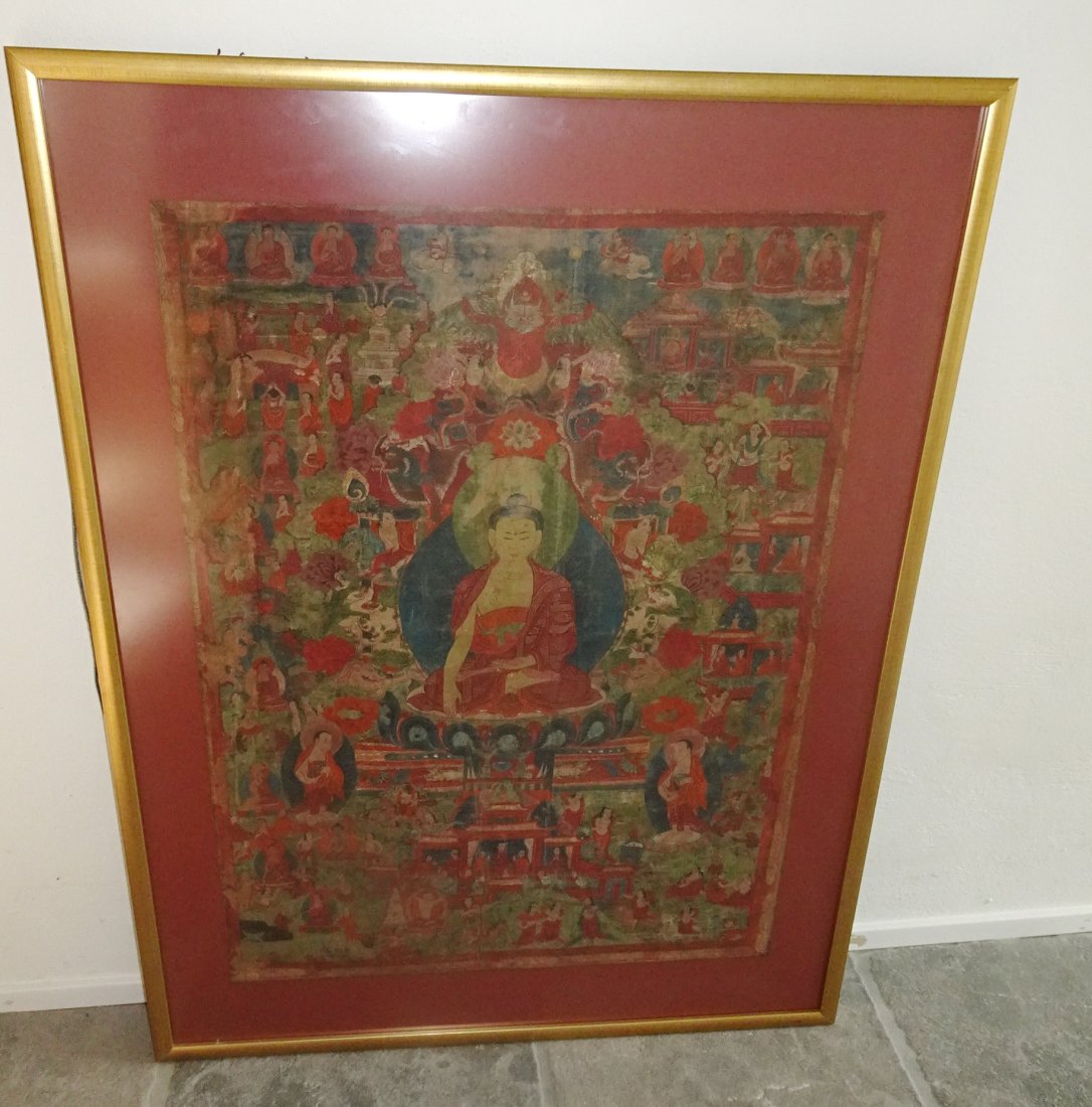 18TH C KESI THANGKA OF SHAKYAMUNI BUDDHA ARHATS PAINTING (1 of 20)