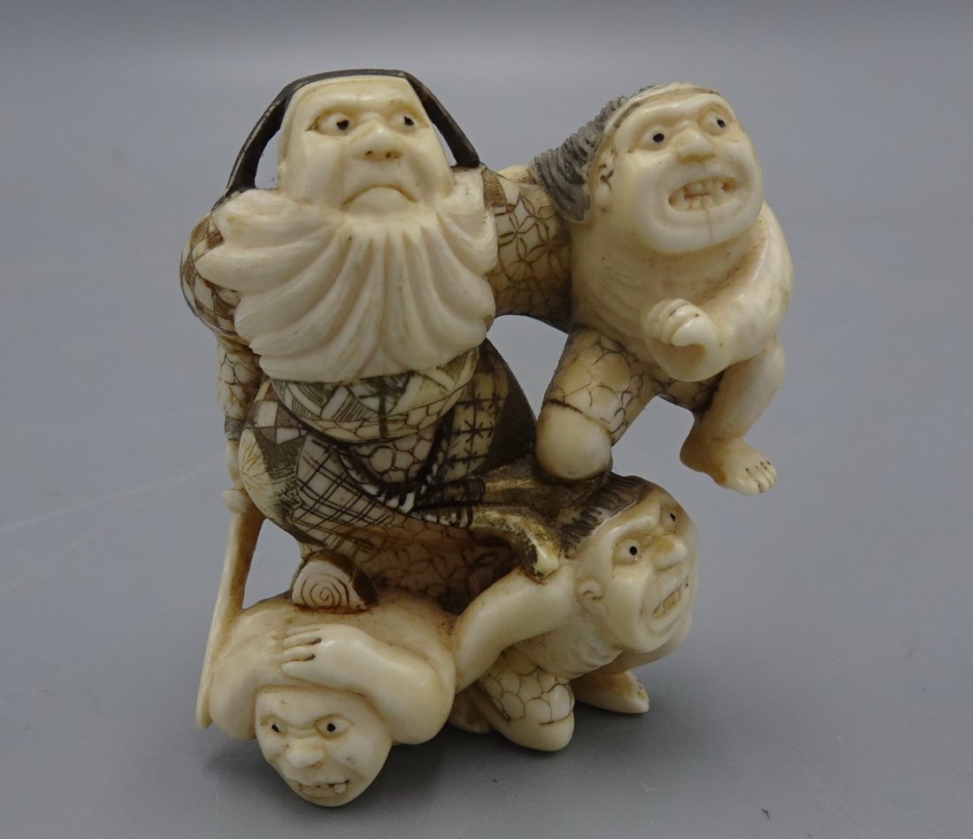 JAPANESE NETSUKE: Nice condition netsuke signed at base--All small and medium items can be shipped inhouse -All large items are OUTSOURCED.Purchases can be picked up at our Ho-ho-kus gallery by appointment only- Please