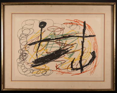 JOAN MIRO ( Spain 1893-1983) "OBRA INEDITA RECENT 1964 PLATE IX: Joan Miro ( Spanish 1893 - 1983 ) 1964 Plate No. IX " Obra Inedita Recent " Original Color Lithograph on Guarro Paper Edition of 100 Pencil Signed & Numbered 94/100 Printed by Lithografia Foto-Repro B