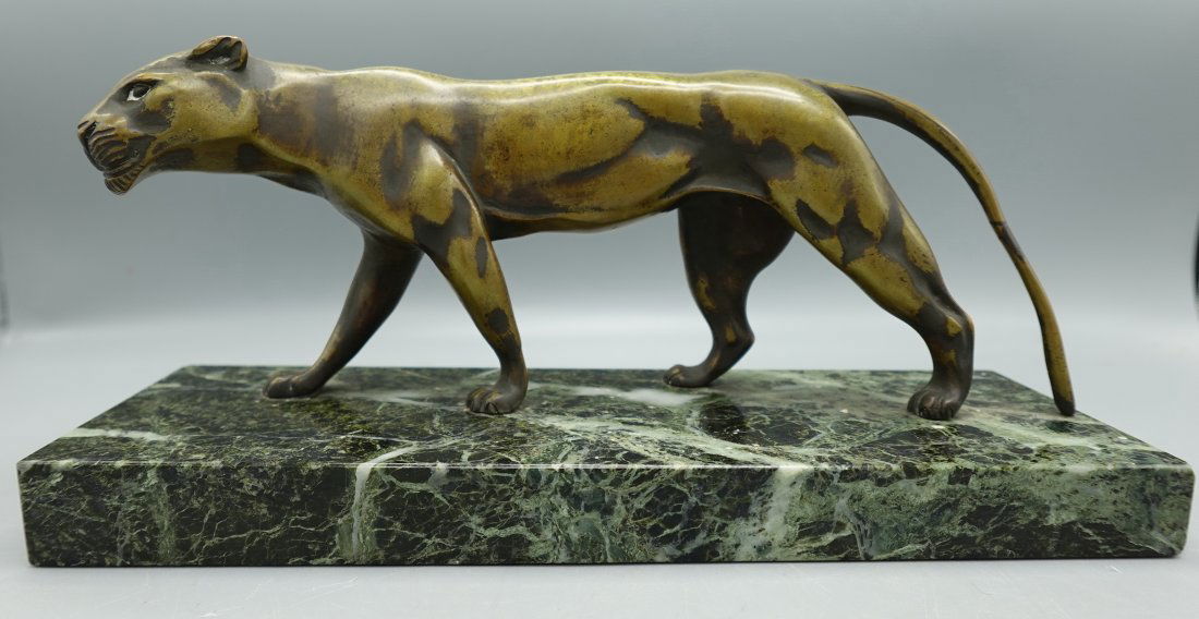 JOESPH D'ASTE 1920s ART DECO BRONZE PANTHER SCULPTURE STATUE SIGNED ON MARBLE BASE (1 of 10)