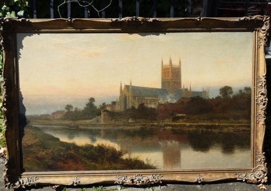 ANTIQUE LISTED ARTIST BRITISH B.W. LEADER (1831-1923) LARGE OIL ON CANVAS PAINTING: Originally bought at Christies London for 18,000-Listed artist Benjamin Williams Leader, British (1831-1923)signed and dated 'B.W. Leader 1894 -- oil on canvas framed 43 x 66in. -in very good conditio
