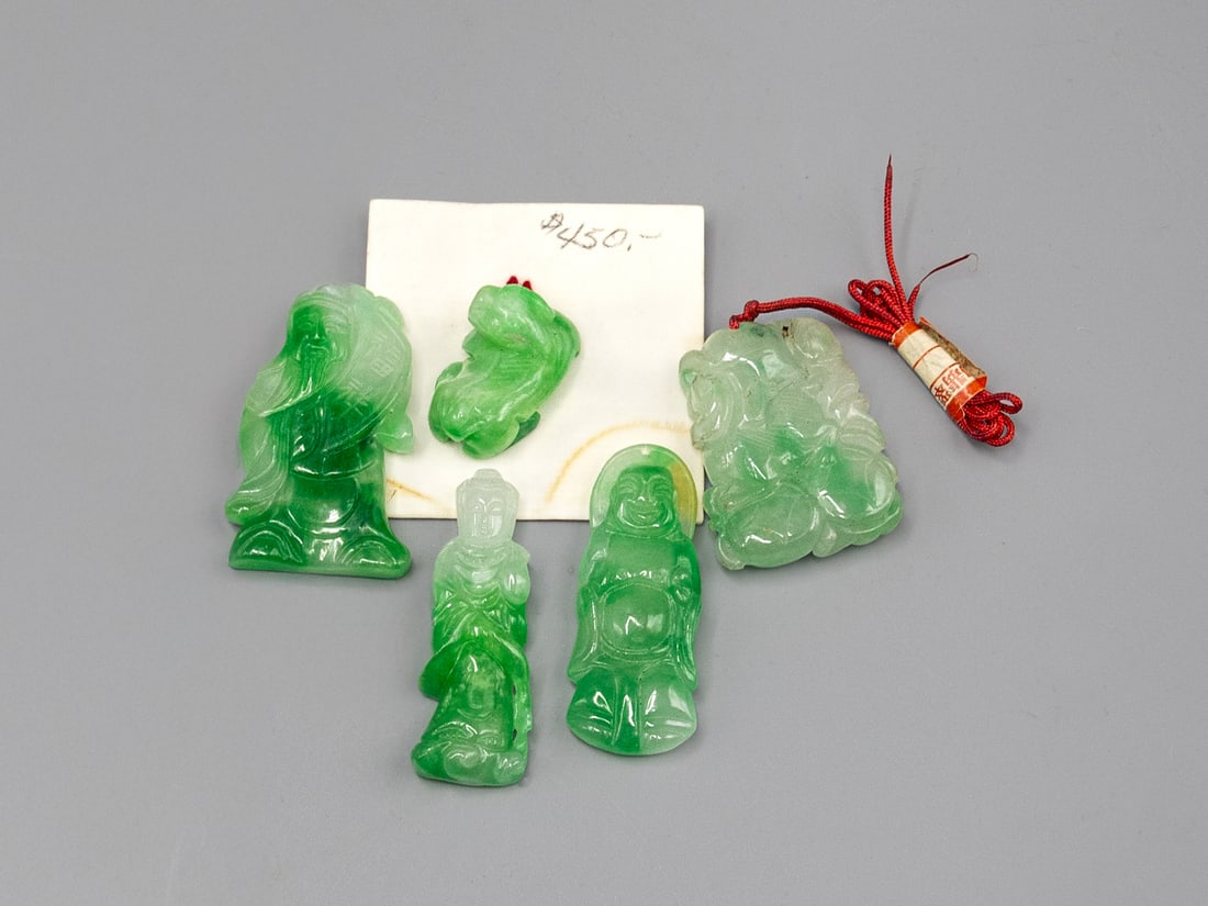 LARGE LOT VINTAGE JADE CARVED CHINESE BUDDHA KWAN YIN PENDANT STATUE (1 of 12)